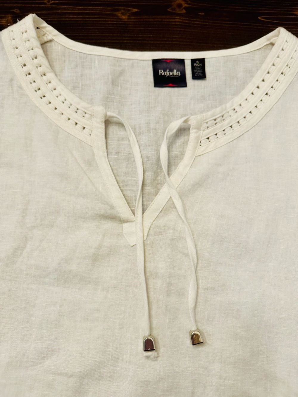 Rafaella Women’s White 100% Linen Split-Neck Tunic with Ties Size S‎ - Picture 3 of 9